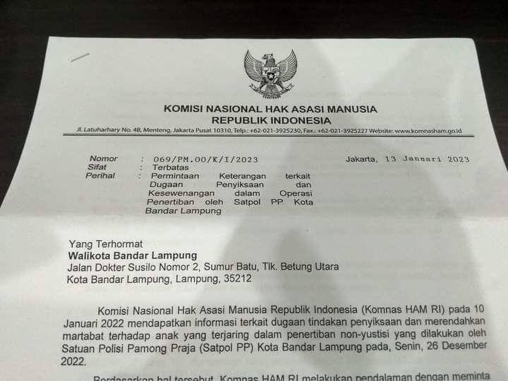 Potong surat pemanggilan Komnas HAM terhadap Wali Kota Bandar Lampung, Eva Dwiana beredar di medsos. (IDN Times/Istimewa).