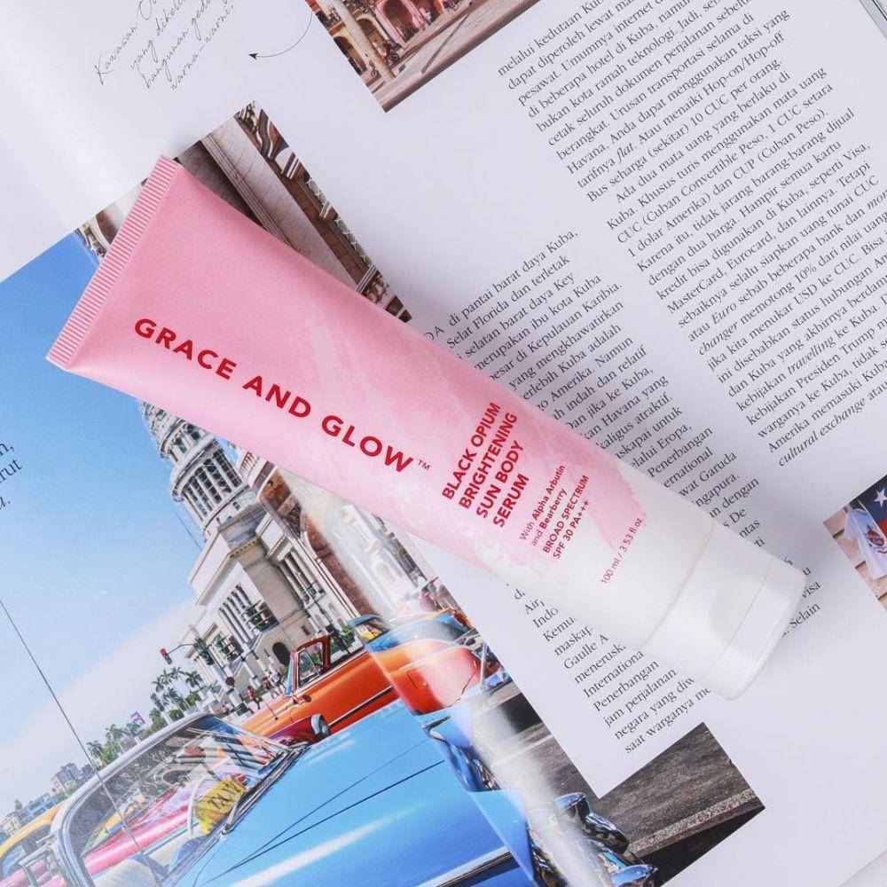 Grace and Glow Black Opium Brightening Sun Body Serum SPF 30 PA+++ (instagram.com/graceandglow.id)