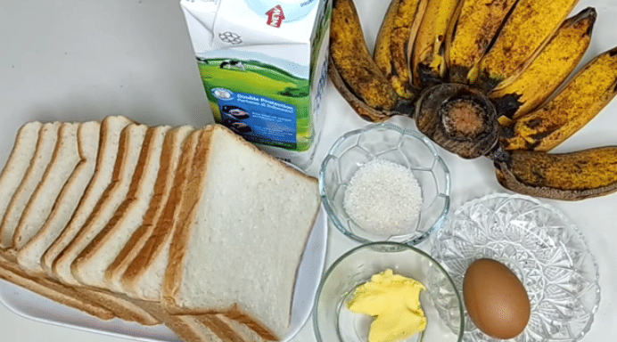 ilustrasi bahan-bahan roti tawar isi vla pisang (YouTube.com/Imaf Cooking)