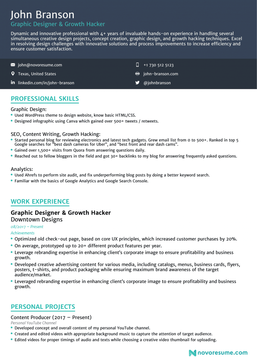 contoh Combination CV (CV Kombinasi) (dok. Novoresume)
