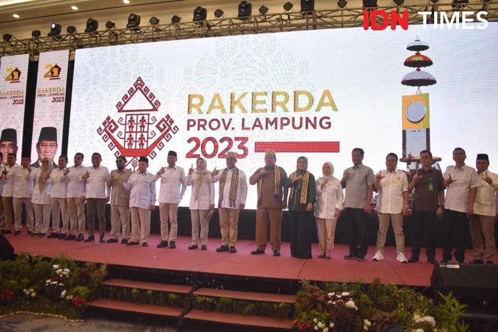 Sekjend DPP Partai Gerindra Ahmad Muzani saat menghadiri Rakerda DPD Partai Gerindra Lampung di Gedung Graha Wangsa, Senin (30/1/2023). (IDN Times/Tama Yudha Wiguna).