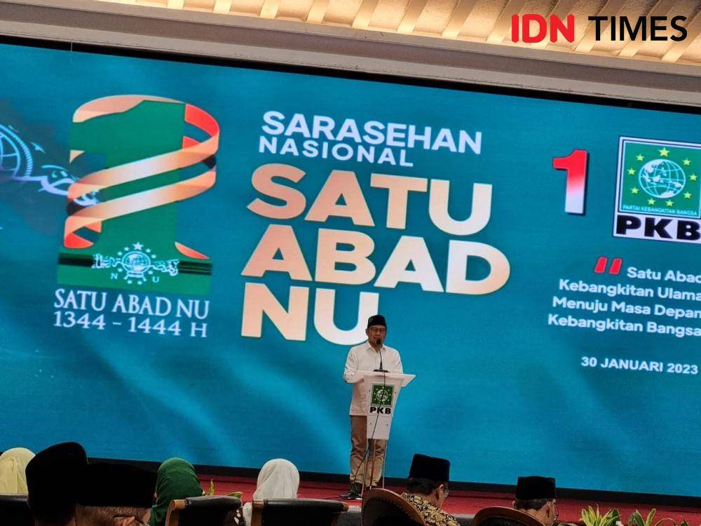 Ketua Umum PKB, Muhaimin Iskandar atau Cak Imin dalam Sarasehan Nasional Satu Abad NU di Jakarta, Senin (30/1/2023) (IDN Times/Ilman)