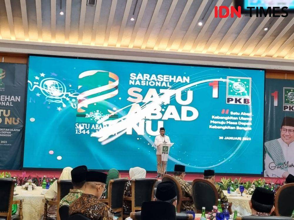 Ketua Umum PKB, Muhaimin Iskandar atau Cak Imin dalam Sarasehan Nasional Satu Abad NU di Jakarta, Senin (30/1/2023) (IDN Times/Ilman)