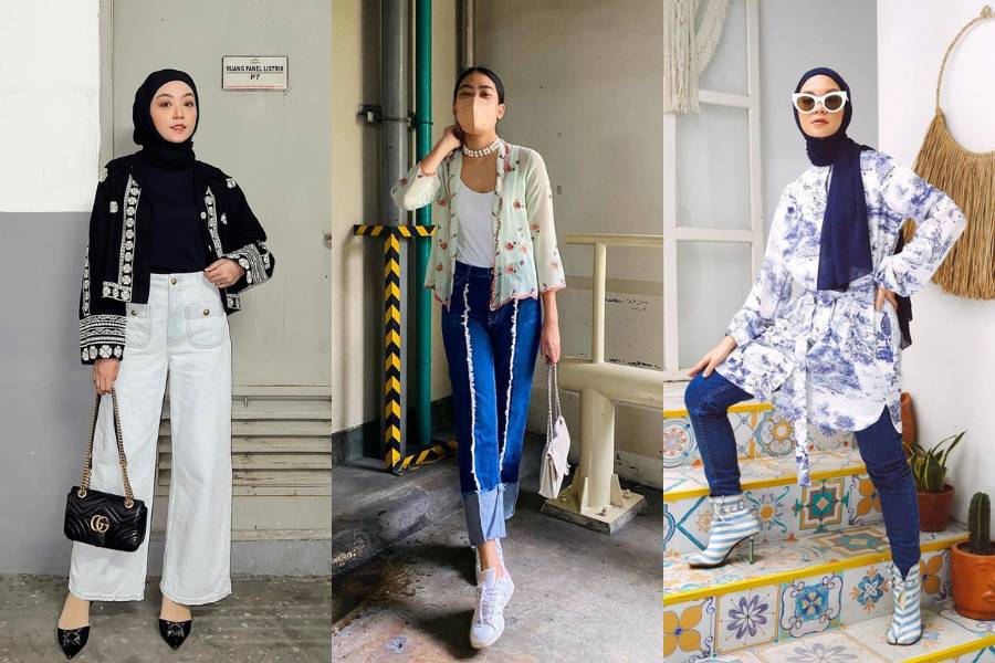 Baju kondangan dengan celana jeans. (instagram.com/alikaislamadina/ instagram.com/tantrinamirah / instagram.com/alikaislamadina)
