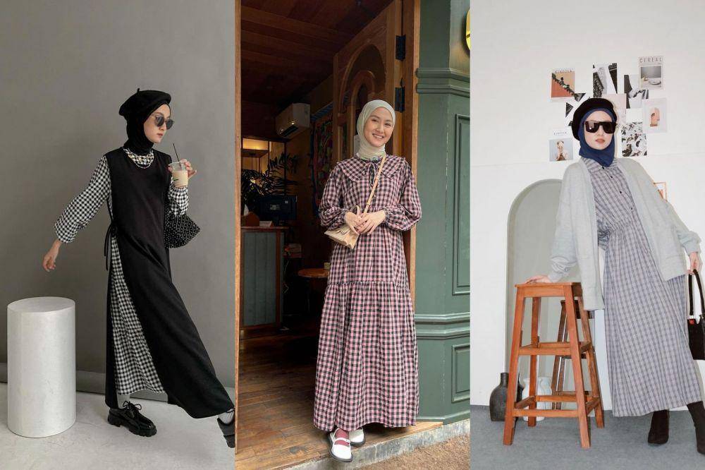 OOTD hijab motif gingham ala Inas Rana (instagram.com/inasrana)