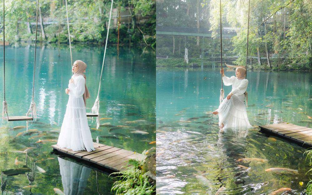 Ririe Fairus jalani pemotretan di Telaga Biru Cicerem (instagram.com/ririe_fairus)
