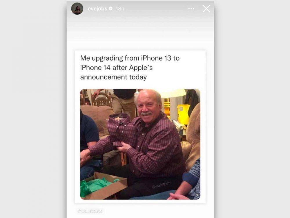 unggahan story putri Steve Jobs, Eve Jobs, yang mengkritik iPhone 14 (macrumors.com)