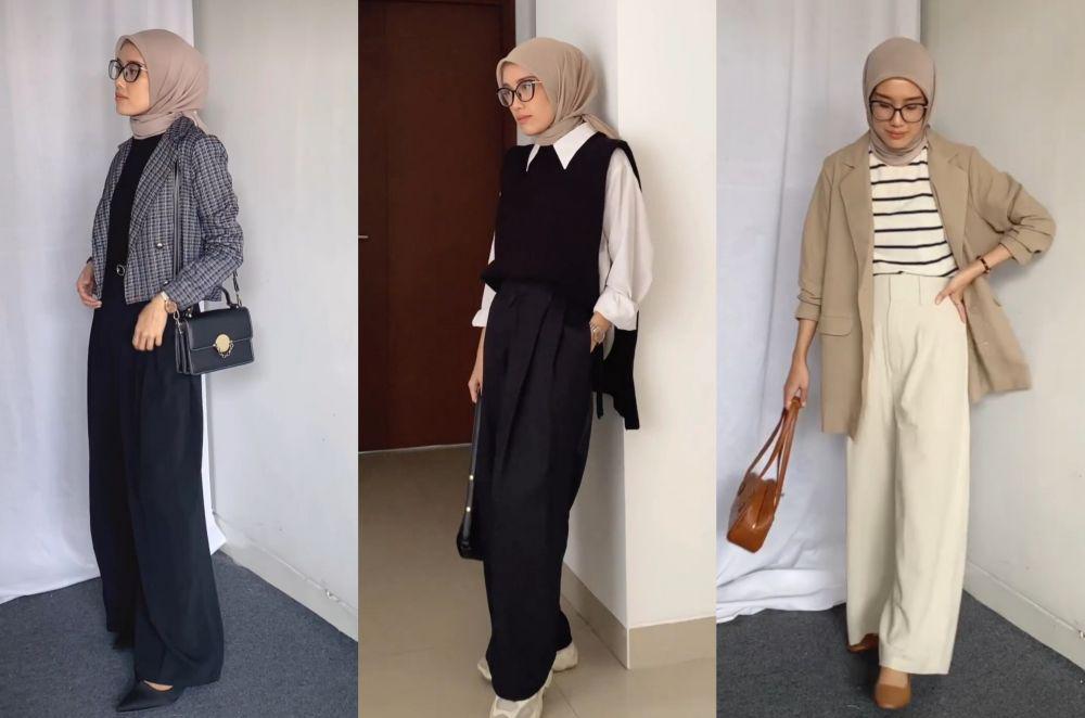 10 Outfit Office Look Loose Pants Warna Netral ala Natasya Delanau