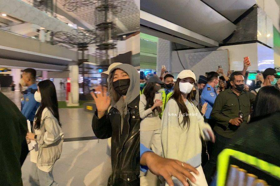 Ryujin dan Yeji menyapa fans di bandara Soeta (twitter.com/hanjisbabe)