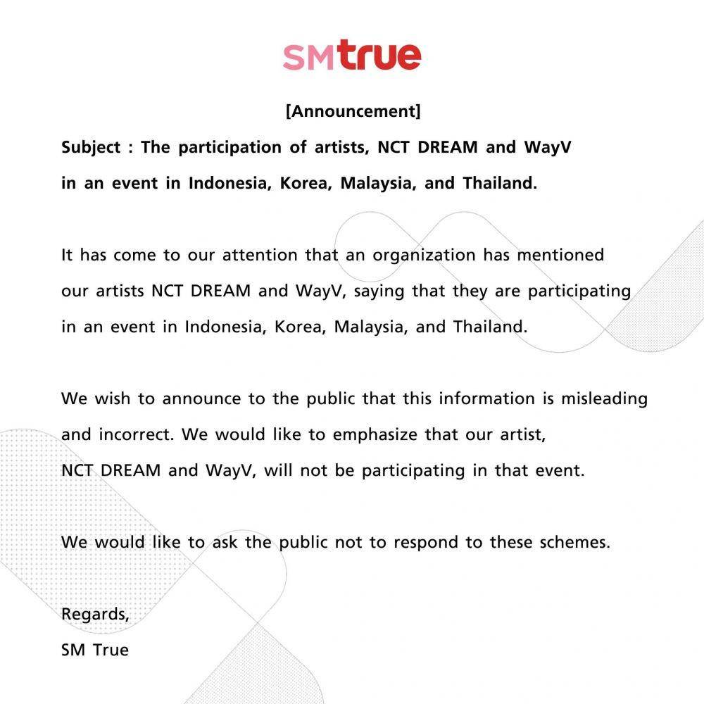 pengumuman SM Entertainment (dok. SM True)