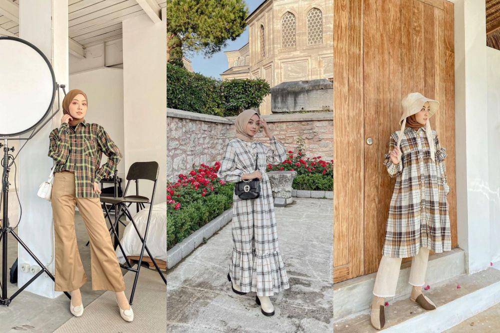 outfit motif tartan ala Meirani Amalia (instagram.com/meiraniap)