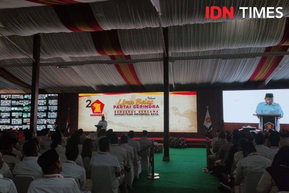 Pidato Ketua Umum Gerindra Prabowo Subianto dalam acara Lima Belas Tahun Partai Gerindra di Kantor DPP Gerindra, Ragunan, Jakarta Selatan (IDN Times/Yosafat Diva Bayu Wisesa)