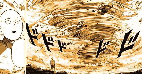 Saitama terkesan dengan tornado yang diciptakan Tatsumaki ( tonarinoyj.jp/One Punch Man )