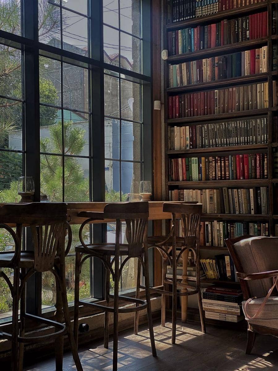 ilustrasi kafe dengan perpustakaan mini (unsplash.com/@aidageraeva)
