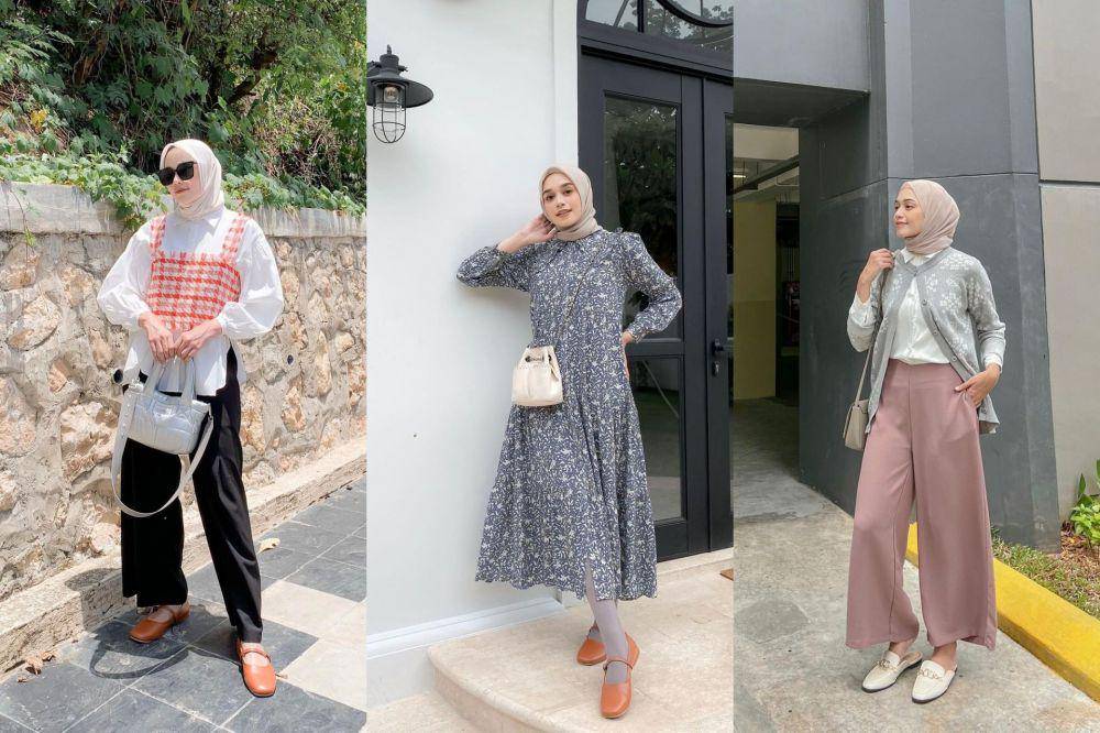 kolase potret outfit hijab kece buat hangout ala Nazlia Rahma (instagram.com/ineznazlia)
