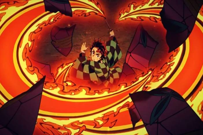 Tanjiro Kamado menguasai Hinokami Kagura saat melawan Daki (dok. ufotable/Kimetsu no Yaiba)