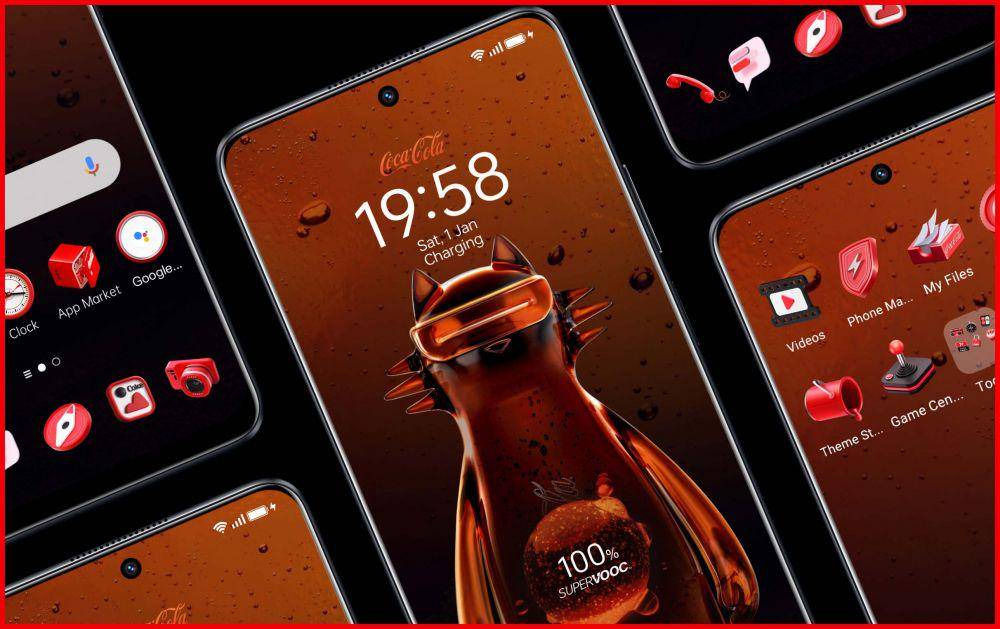 icon dan wallpaper bernuansa Coca Cola pada Realme 10 Pro 5G Edisi Coca Cola (realme.com)