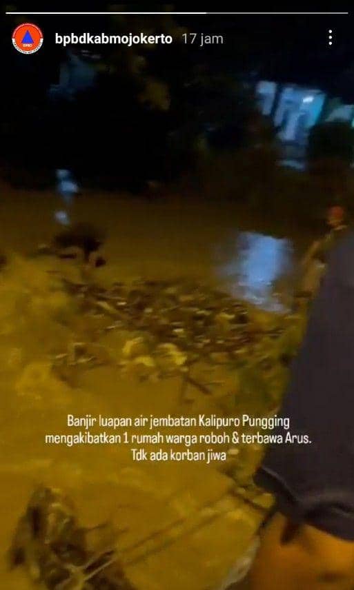 Pantauan BPBD Kabupaten Mojokerto di Jembatan Kalipuro. (Instagram/bpbdkabmojokerto)