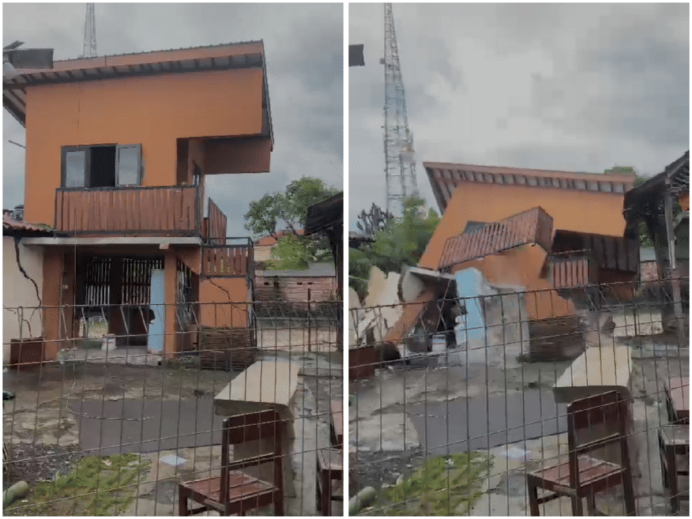 Rumah warga Banyuwangi ambruk tergerus sungai. (FOTO: Kolase screenshot video)