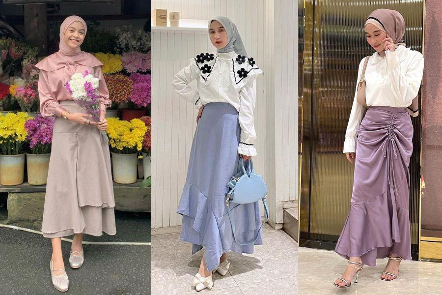 10 Padanan Asymmetric Skirt Pastel untuk Kondangan Hijab, Anti Monoton