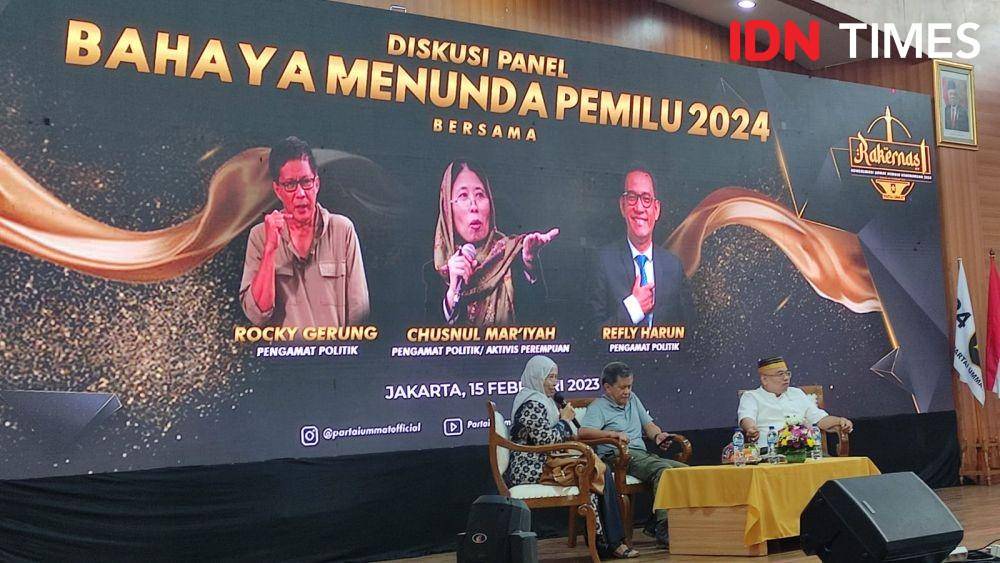 Pengamat Politik dan Akademisi, Rocky Gerung di acara Rakernas Partai Ummat I di Asrama Haji Pondok Gede, Jakarta Timur (IDN Times/Yosafat Diva Bayu Wisesa)