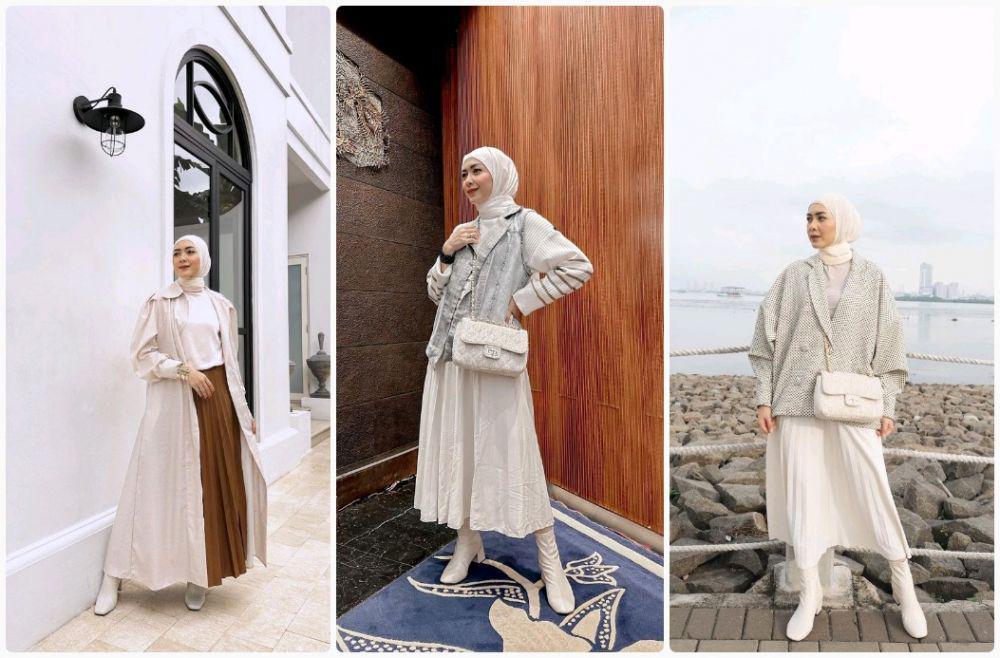 10 Padu Padan Rok dengan Hijab ala Richa Iskak, Manis dan Anggun!
