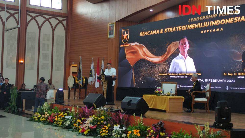 Mantan Panglima TNI Gatot Nurmantyo jadi pembicara dalam acara Rakernas Partai Ummat (IDN Times/Yosafat Diva Bayu Wisesa)