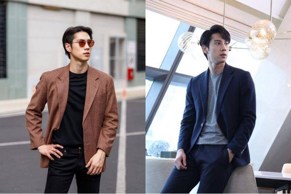 mix and match jas dan kaus ala Bright Rapheephong (instagram.com/brightrpp)
