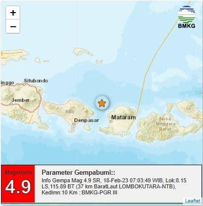 [BREAKING] Gempa Magnitudo 4,9 Guncang Lombok