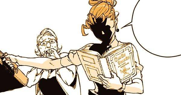 Ryoko memegang buku Tohth ( Dok. Shueisha / Crazy Diamond's Demonic Heartbreak )