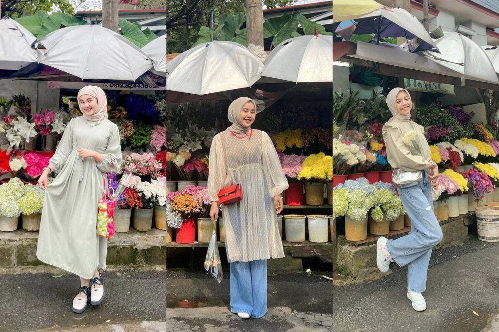 inspirasi outfit feminin di toko bunga (instagram.com/itsbellefirst | instagram.com/meilanindraa | instagram.com/febiolanabilaa)