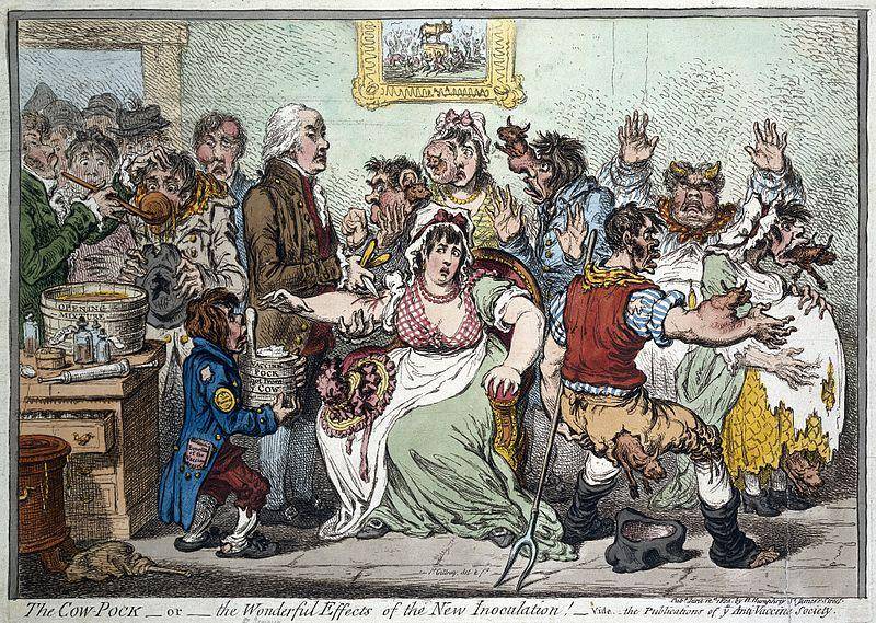 ilustrasi kontroversi vaksin (commons.wikimedia.org/Wellcome Collection gallery/J. Gillray)