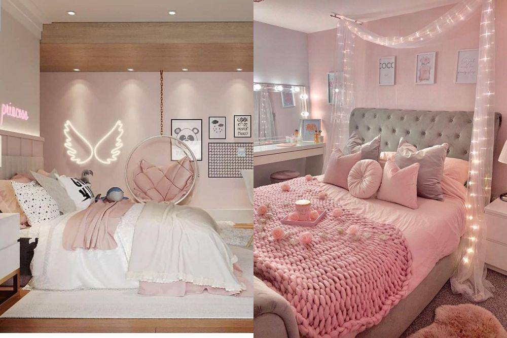 kolase potret inspirasi kamar tidur bernuansa pink (instagram.com/kamar.tidurminimalis | instagram.com/mybedroomgoals)