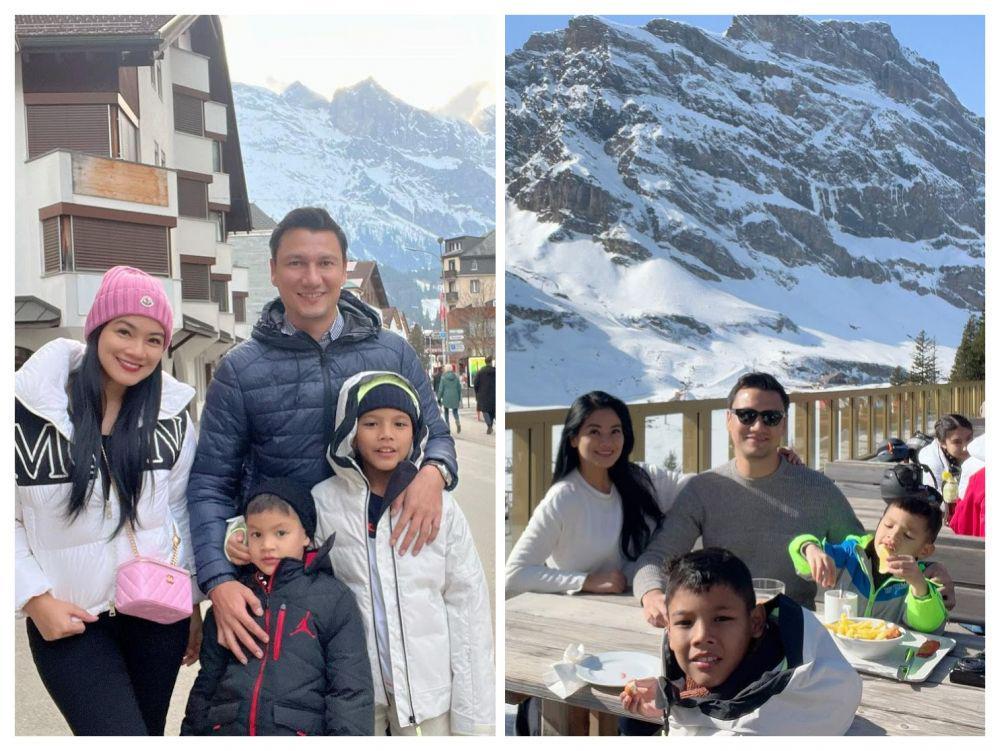 10 Potret Keluarga Christian Sugiono dan Titi Kamal Liburan di Swiss