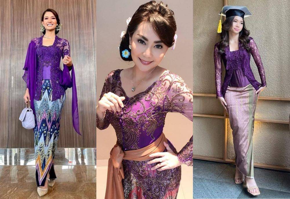 Kebaya ungu gelap (instagram.com/duma_riris | instagram.com/tessakaunang_tuiit | instagram.com/ririnekawati)