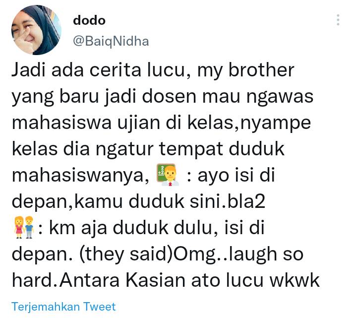 momen salah sangka mahasiswa (twitter.com/BaiqNidha)