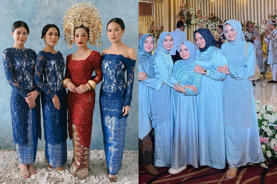 9 Inspirasi Seragam Bridesmaid Warna Biru, Kebaya dan Gaunnya Elok