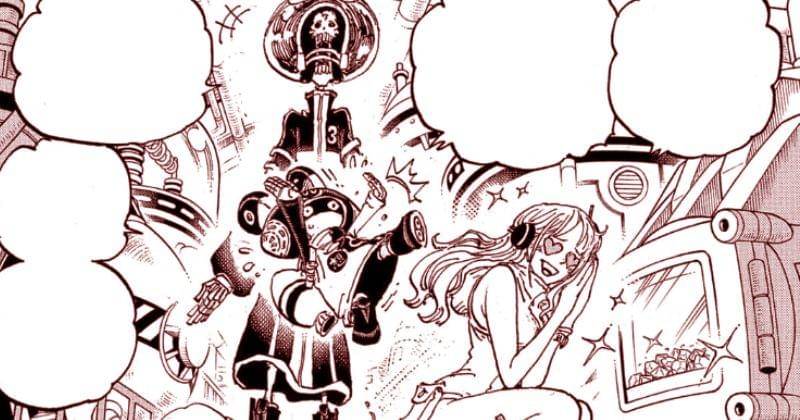 Grup Nami, Brook, dan Edison di Pulau Egghead. (mangaplus.shueisha.co.jp/One Piece)