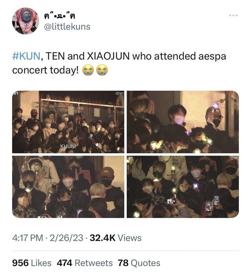 potret Xiaojun, Ten, dan Kun duduk bersama nonton konser aespa (twitter.com/littlekuns)
