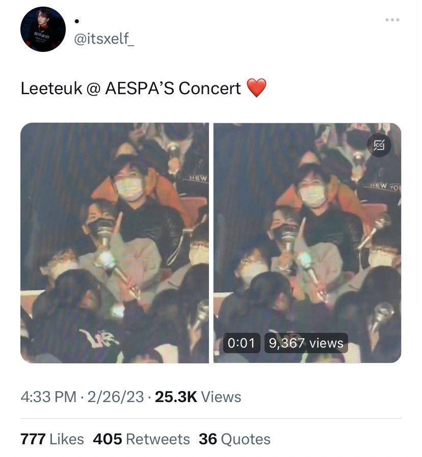 potret Leeteuk di barisan penonton konser aespa (twitter.com/@itsxelf_)