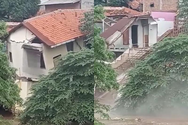 Viral! Video Detik-Detik Rumah Hanyut Tergerus Luapan Sungai Ciliwung