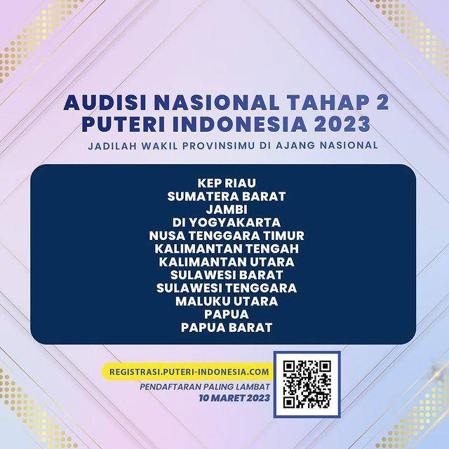 Pengumuman Audisi Nasional Puteri Indonesia 2023 Tahap Kedua (Instagram.com/officialputeriindonesia)