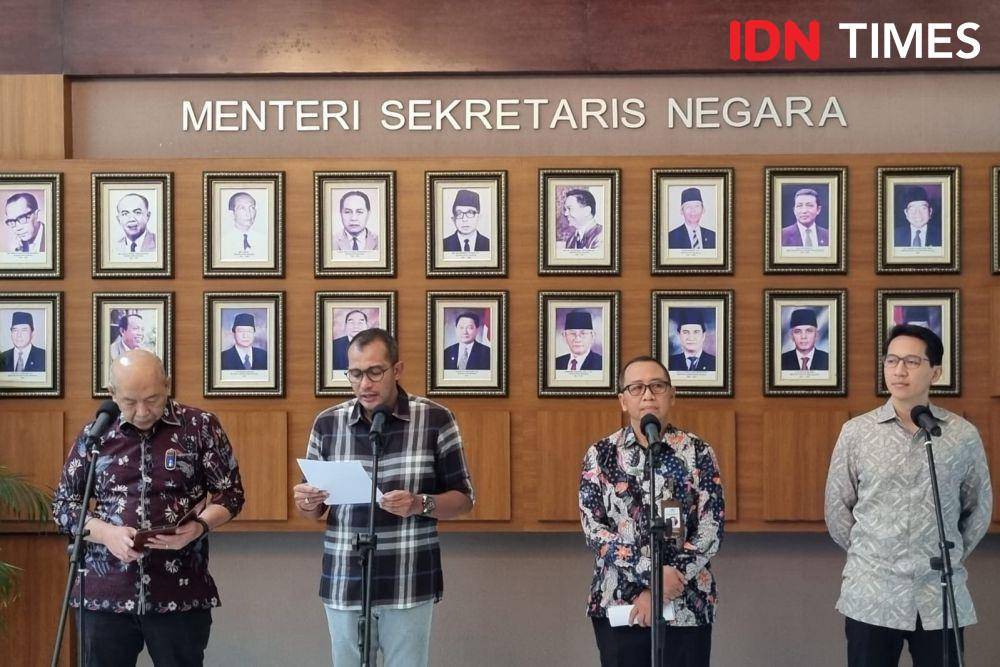 Konferensi pers pengelolaan Blok 15 kawasan PPK GBK soal sengketa Hotel Sultan di Kementerian Sekretariat Negara, Jumat (3/3/2023). (IDN Times/Ilman)