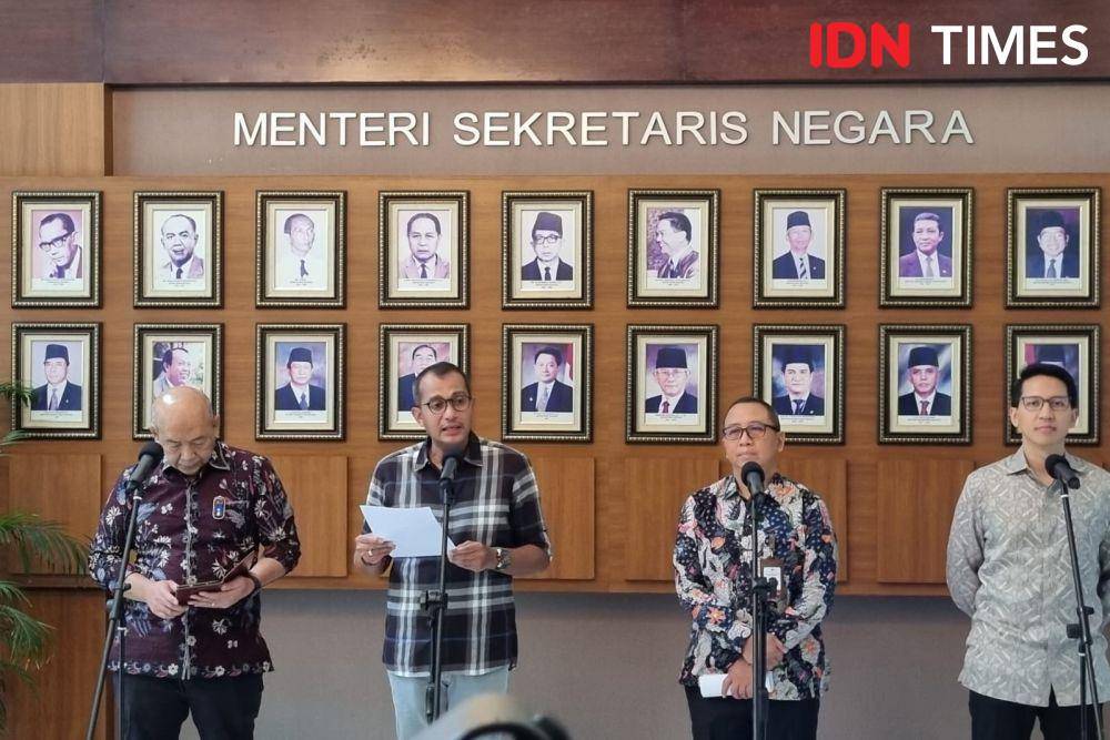 Konferensi pers pengelolaan Blok 15 kawasan PPK GBK soal sengketa Hotel Sultan di Kementerian Sekretariat Negara, Jumat (3/3/2023). (IDN Times/Ilman)