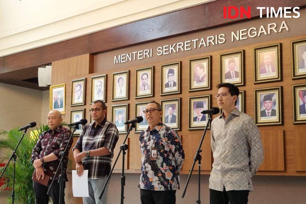 Konferensi pers pengelolaan Blok 15 kawasan PPK GBK soal sengketa Hotel Sultan di Kementerian Sekretariat Negara, Jumat (3/3/2023). (IDN Times/Ilman)