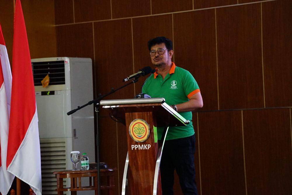 SYL berbicara di hadapan para peserta Rapat Kerja Nasional RPNN di kompleks Pusat Pelatihan Manajemen Kepemimpinan (PPMK) Ciawi, Bogor, Jawa Barat, Sabtu, 4 Maret 2023. (Dok. Kementan)