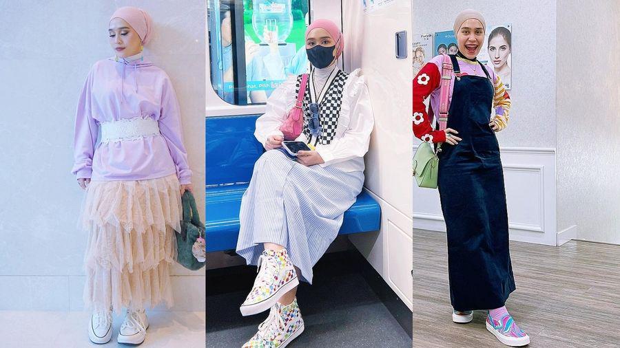 9 Inspirasi Hijab Modis ala Ashilla Sikado, Curi Atensi dengan Warna!