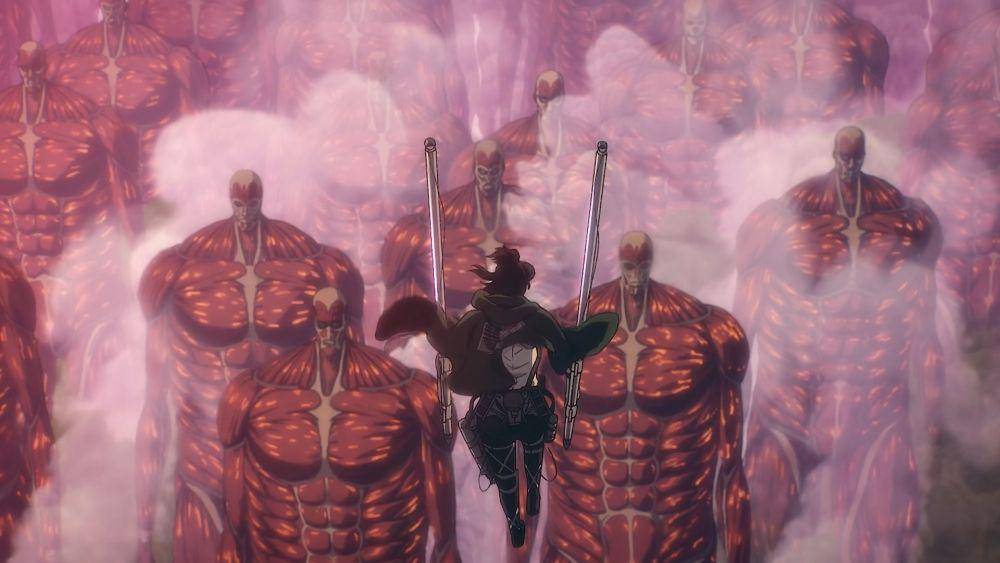 Hange Zoë vs. Titan Tembok (dok. MAPPA/Attack on Titan Final Season)