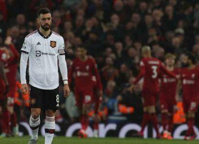 Gelandang MU, Bruno Fernandes saat dikalahkan Liverpool 0-7, inggu (6/3/2023). (manutd.com).