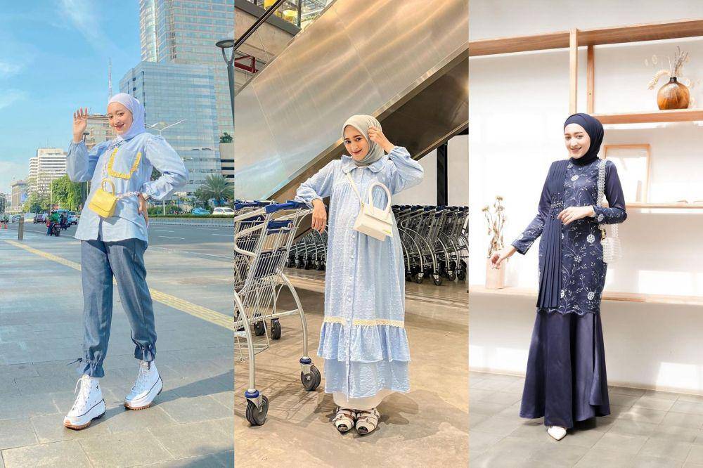 kolase OOTD hijab nuansa biru ala Seviqe Febinita (instagram.com/seviqfebinita)